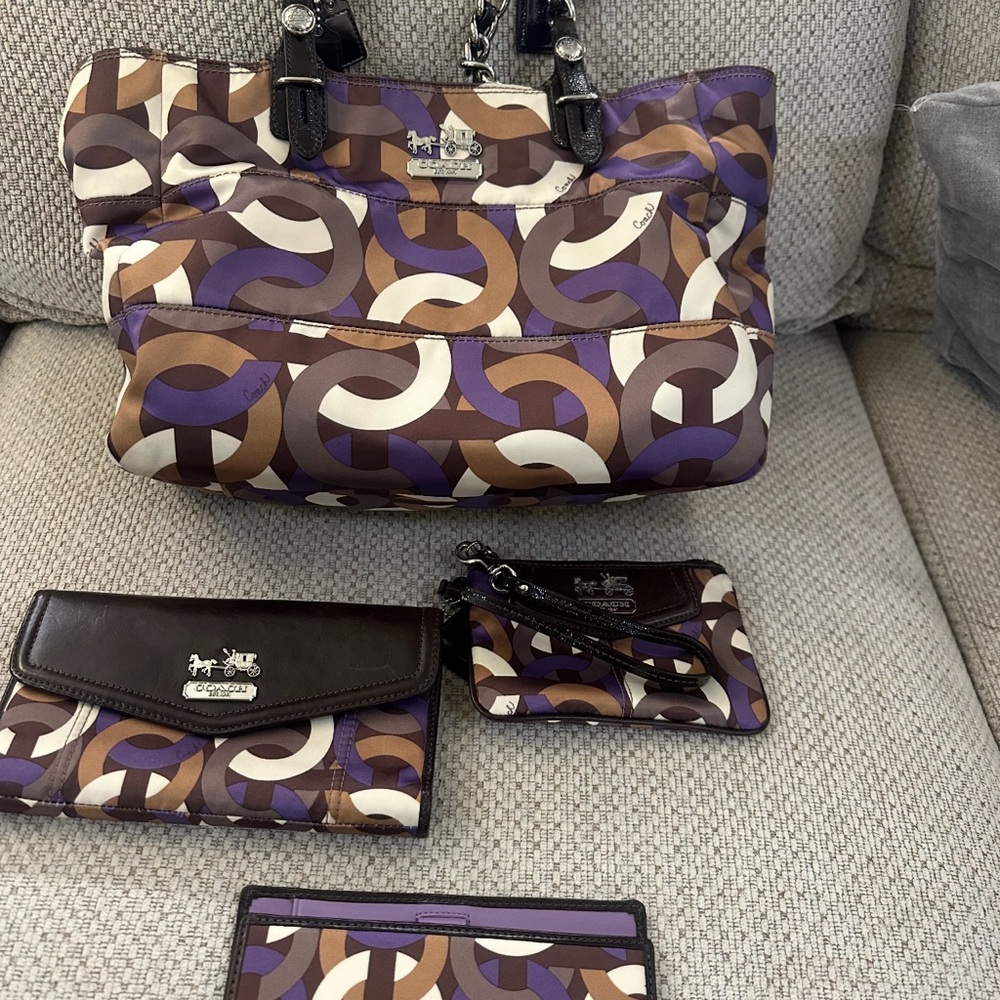Coach Women's Purple and Brown Geometric Tote